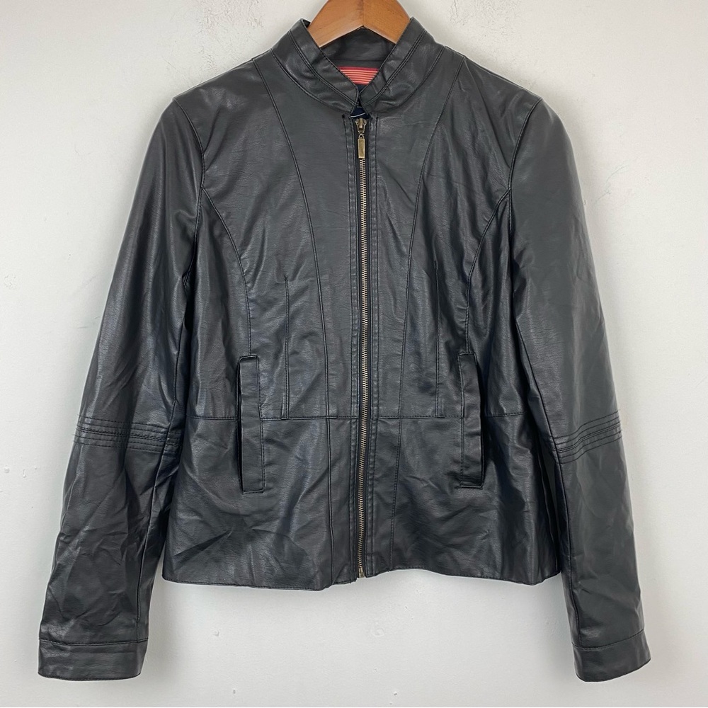 USA Leather size Large Women’s Black Faux Vegan Leather Full Zip Jacket